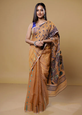 Orange Tant Jamdani Saree Without Blouse Piece