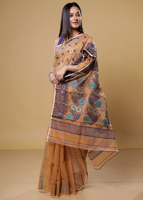 Orange Tant Jamdani Saree Without Blouse Piece