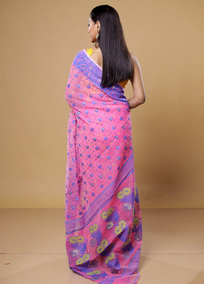 Pink Tant Jamdani Saree Without Blouse Piece