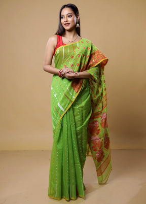 Green Tant Jamdani Saree Without Blouse Piece