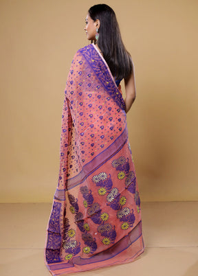 Pink Tant Jamdani Saree Without Blouse Piece