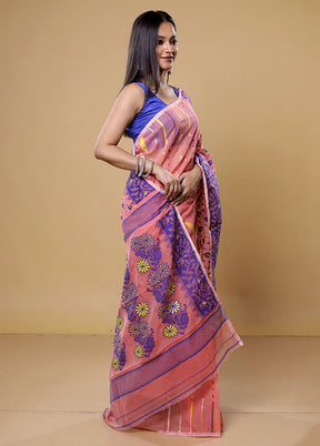 Pink Tant Jamdani Saree Without Blouse Piece