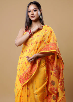 Yellow Tant Jamdani Saree Without Blouse Piece