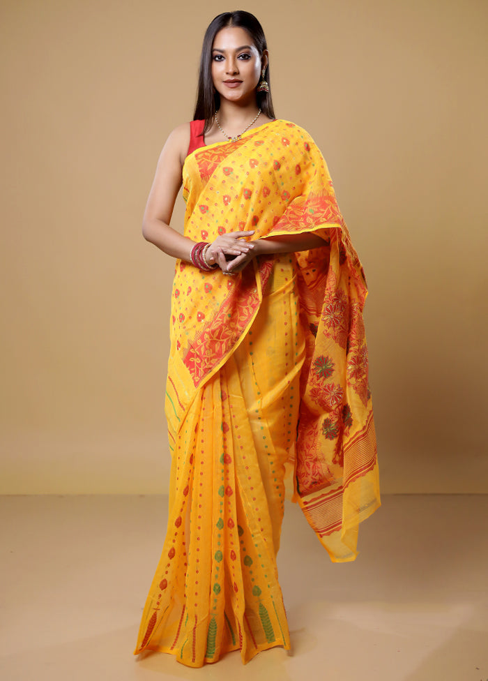 Yellow Tant Jamdani Saree Without Blouse Piece