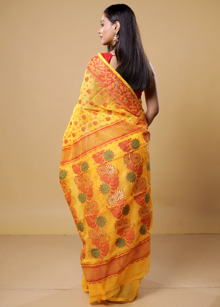 Yellow Tant Jamdani Saree Without Blouse Piece