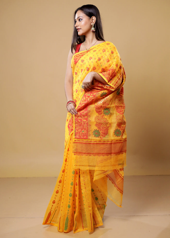 Yellow Tant Jamdani Saree Without Blouse Piece