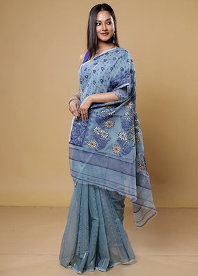 Blue Tant Jamdani Saree Without Blouse Piece