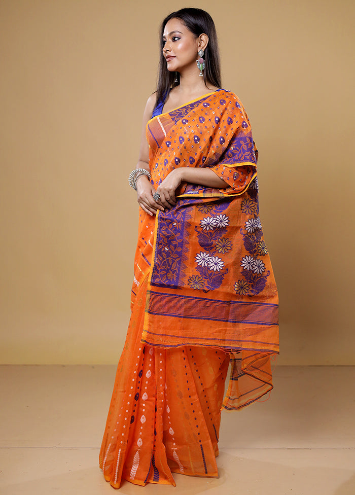 Orange Tant Jamdani Saree Without Blouse Piece