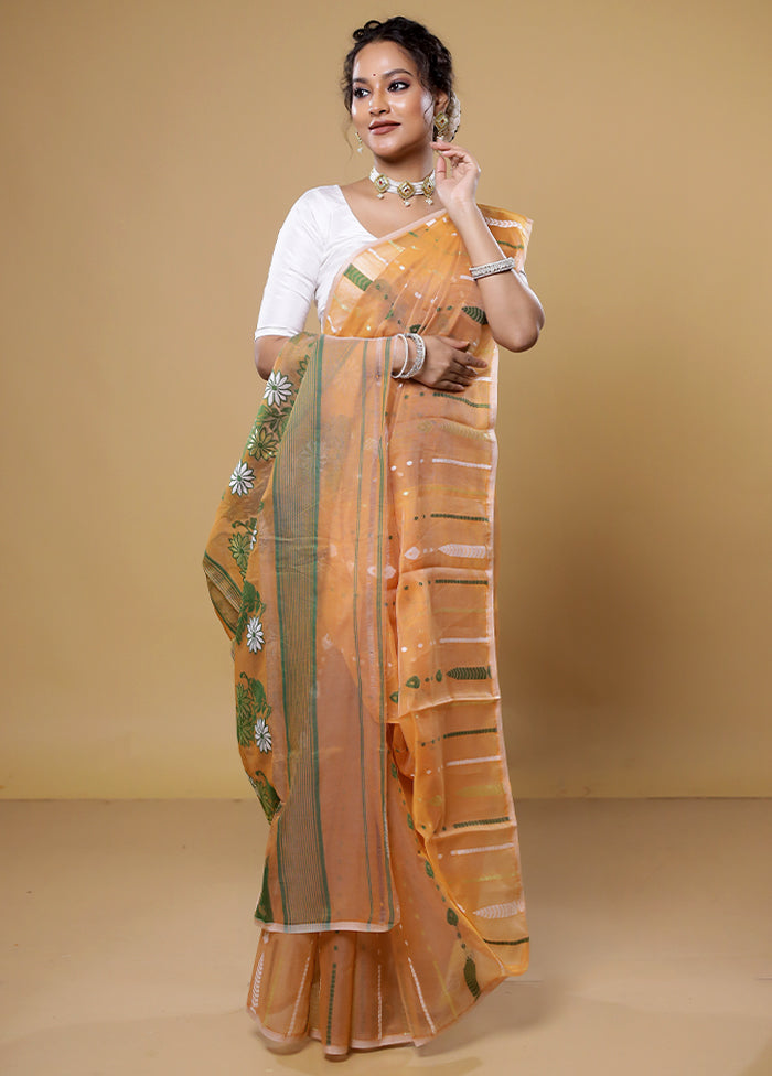 Orange Tant Jamdani Saree Without Blouse Piece