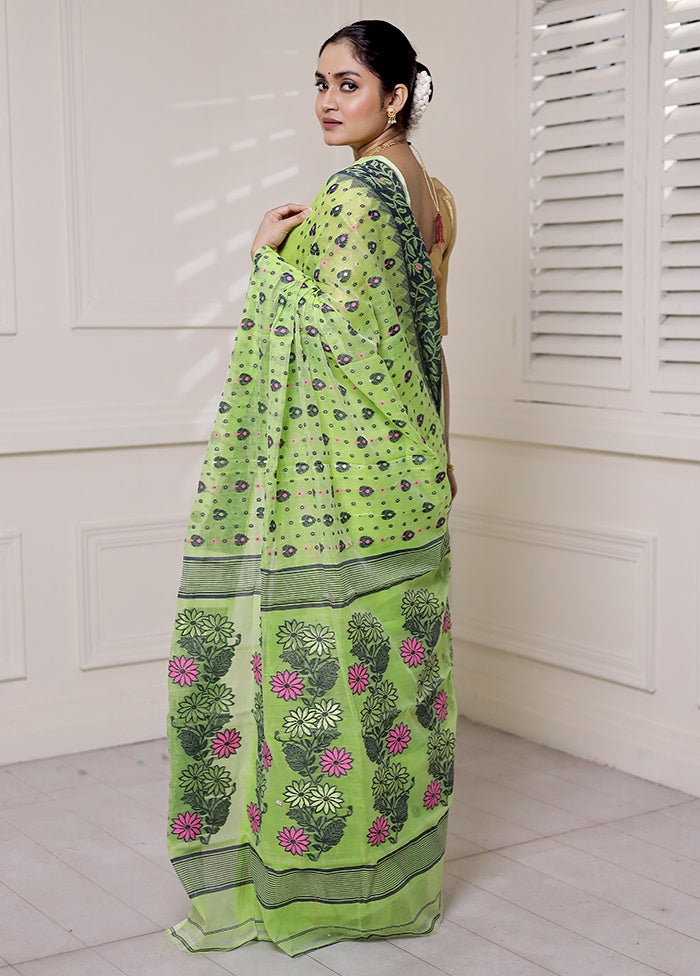 Green Tant Jamdani Saree Without Blouse Piece