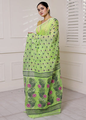 Green Tant Jamdani Saree Without Blouse Piece