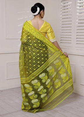 Green Tant Jamdani Saree Without Blouse Piece