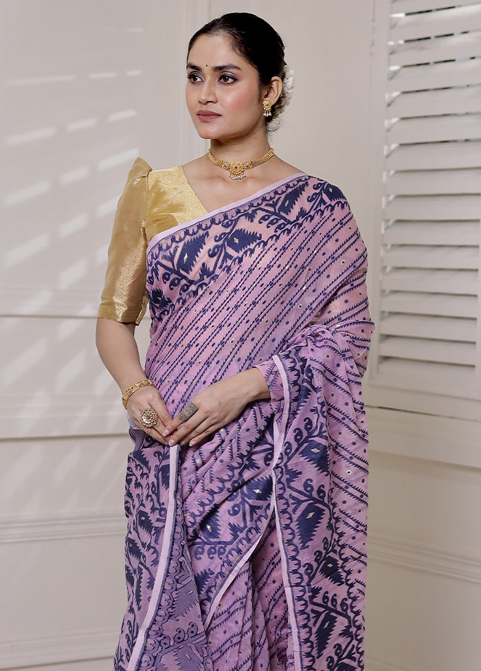 Pink Tant Jamdani Saree Without Blouse Piece