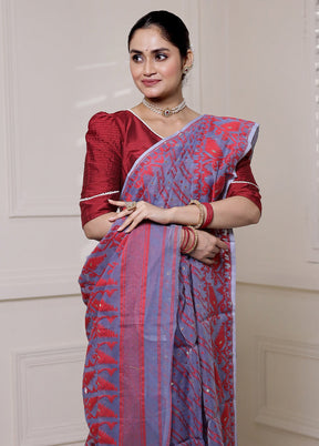 Grey Tant Jamdani Saree Without Blouse Piece