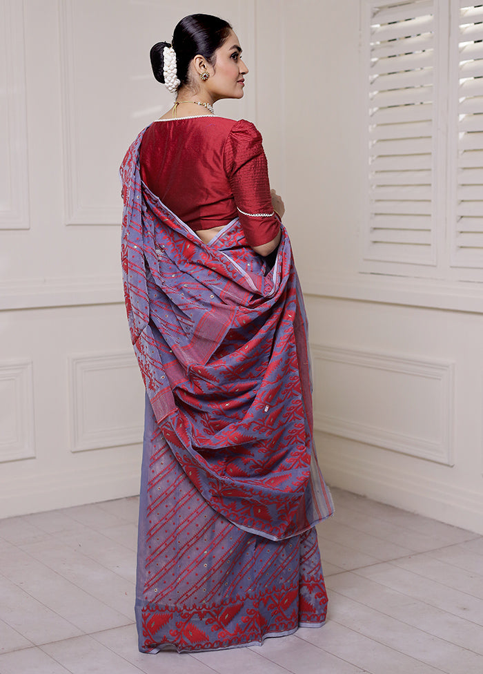 Grey Tant Jamdani Saree Without Blouse Piece