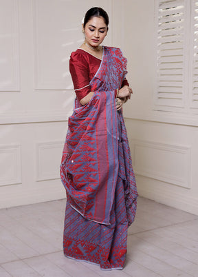 Grey Tant Jamdani Saree Without Blouse Piece