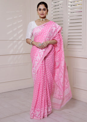 Pink Tant Jamdani Saree Without Blouse Piece