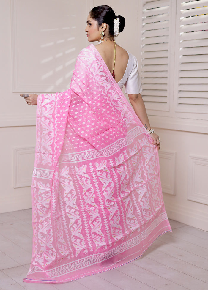 Pink Tant Jamdani Saree Without Blouse Piece