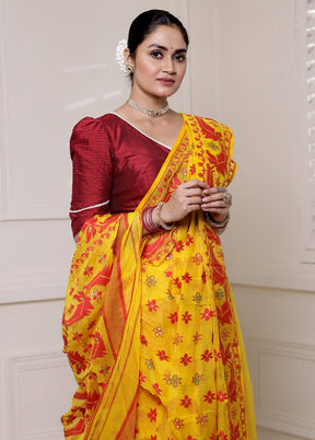 Yellow Tant Jamdani Saree Without Blouse Piece