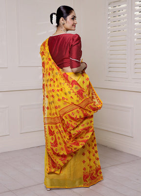 Yellow Tant Jamdani Saree Without Blouse Piece