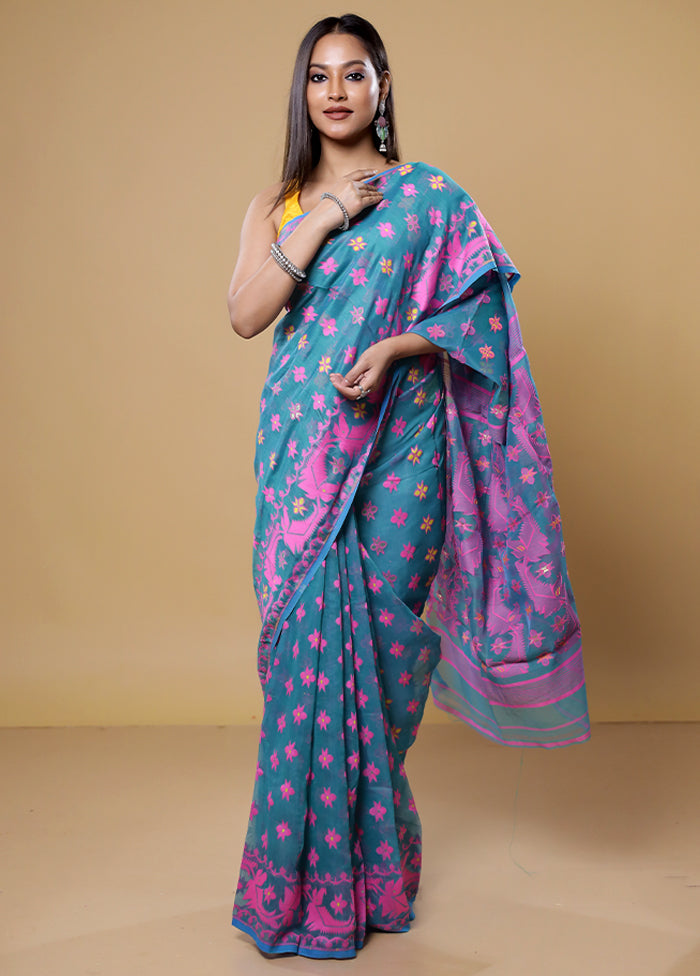 Green Tant Jamdani Saree Without Blouse Piece