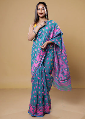 Green Tant Jamdani Saree Without Blouse Piece