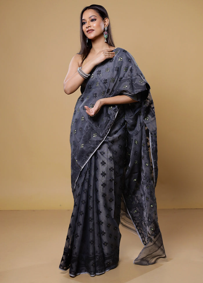 Grey Tant Jamdani Saree Without Blouse Piece