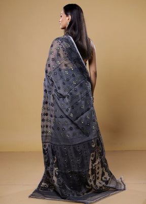 Grey Tant Jamdani Saree Without Blouse Piece