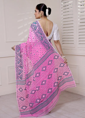 Pink Tant Jamdani Saree Without Blouse Piece