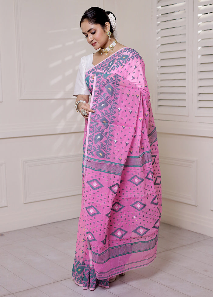 Pink Tant Jamdani Saree Without Blouse Piece