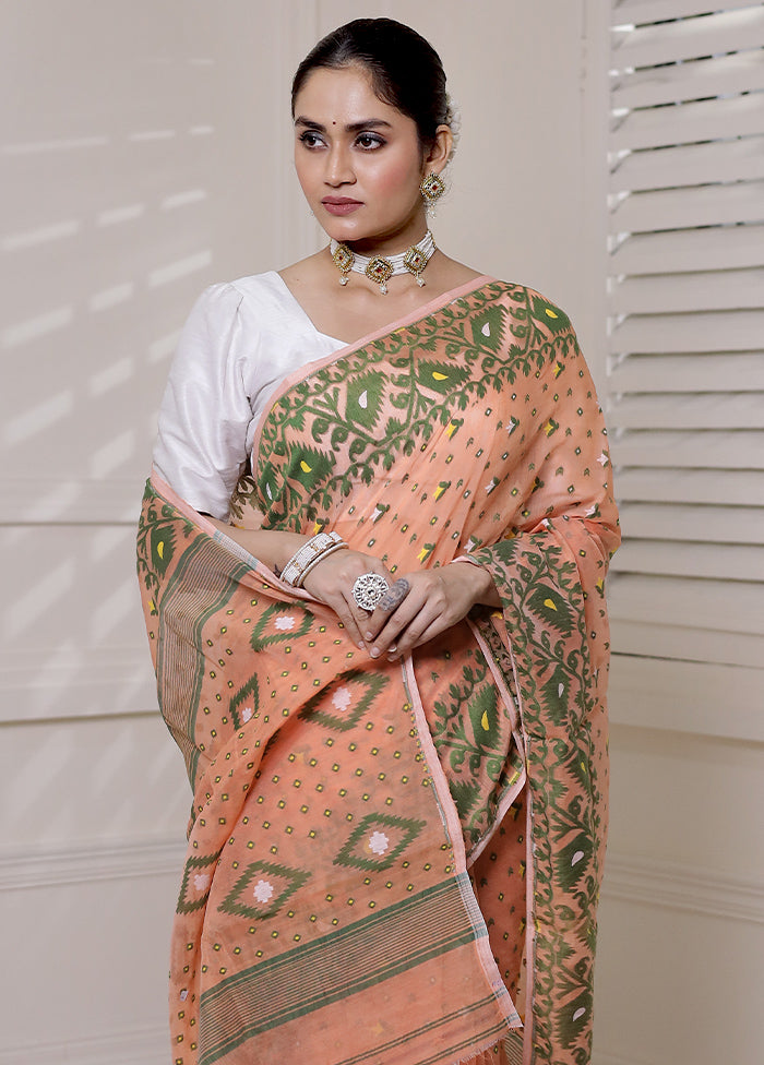 Orange Tant Jamdani Saree Without Blouse Piece