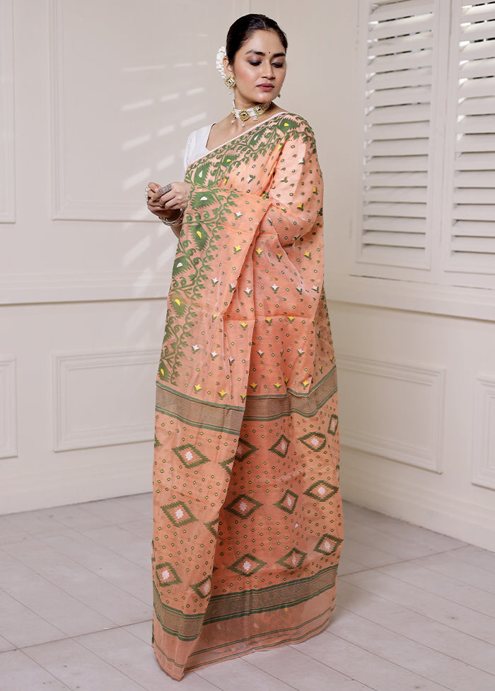 Orange Tant Jamdani Saree Without Blouse Piece