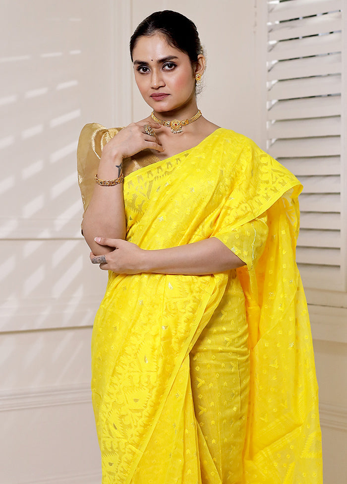 Yellow Tant Jamdani Saree Without Blouse Piece