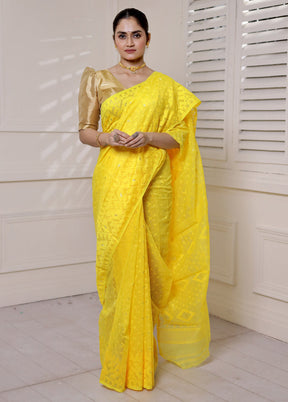 Yellow Tant Jamdani Saree Without Blouse Piece