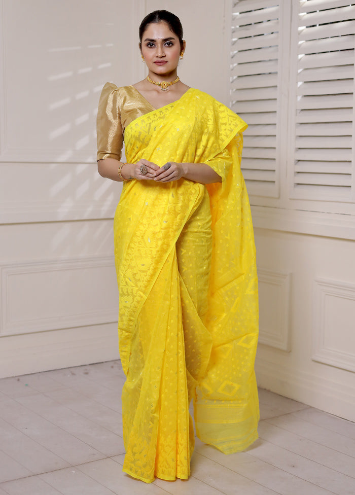 Yellow Tant Jamdani Saree Without Blouse Piece