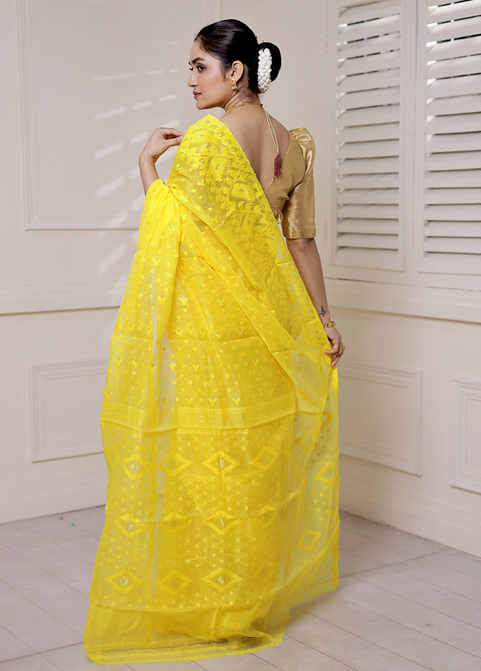 Yellow Tant Jamdani Saree Without Blouse Piece