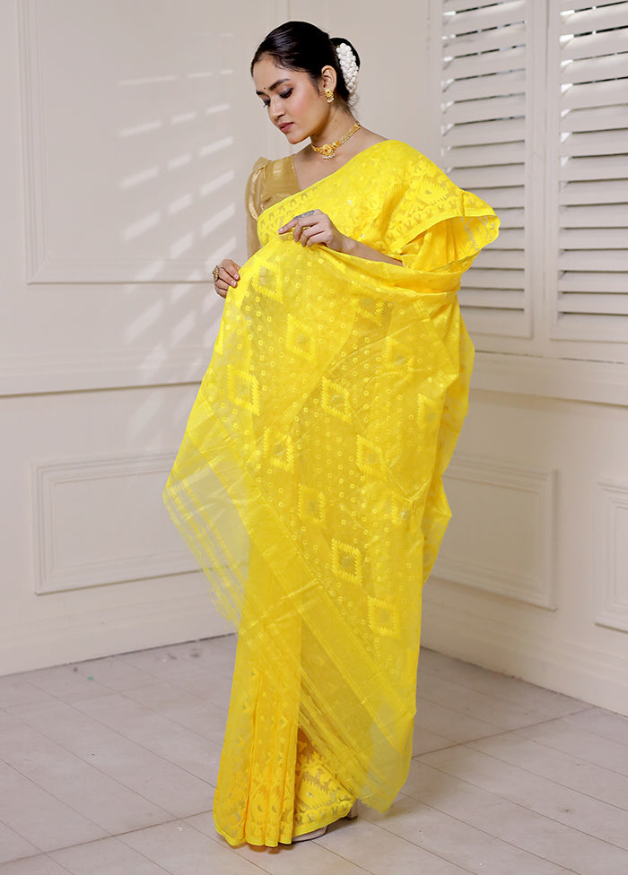 Yellow Tant Jamdani Saree Without Blouse Piece