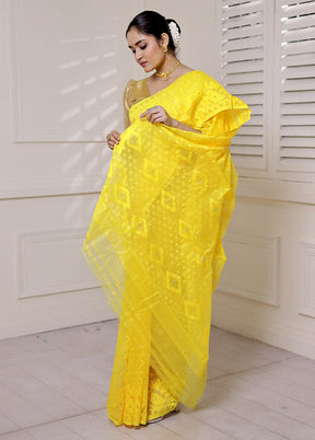 Yellow Tant Jamdani Saree Without Blouse Piece