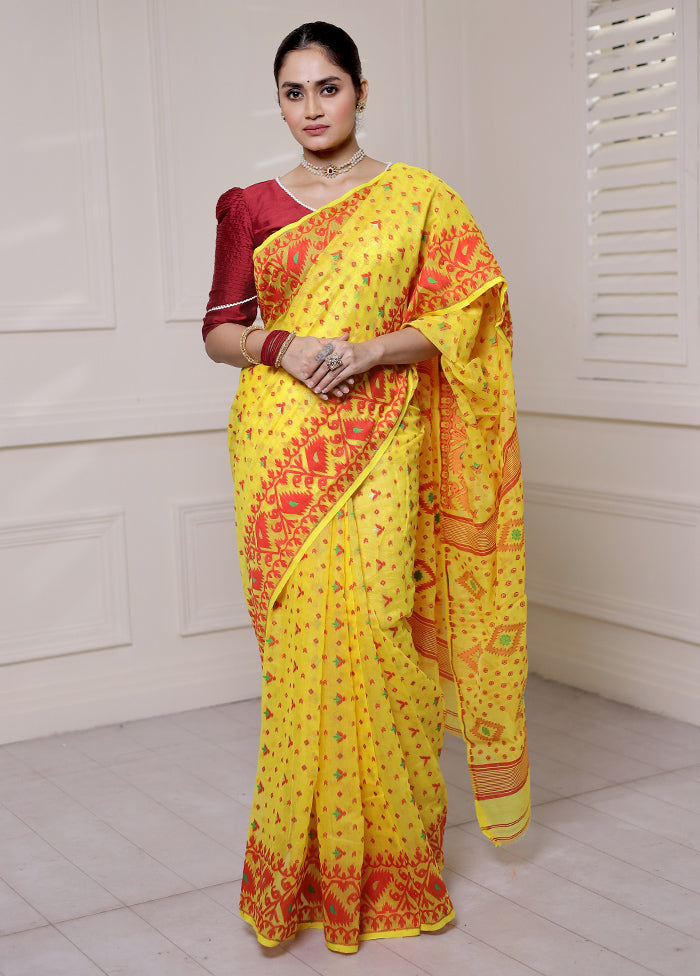 Yellow Tant Jamdani Saree Without Blouse Piece