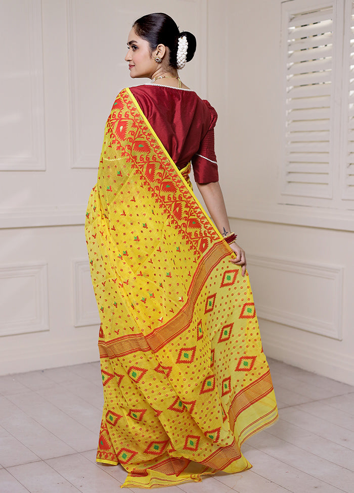 Yellow Tant Jamdani Saree Without Blouse Piece