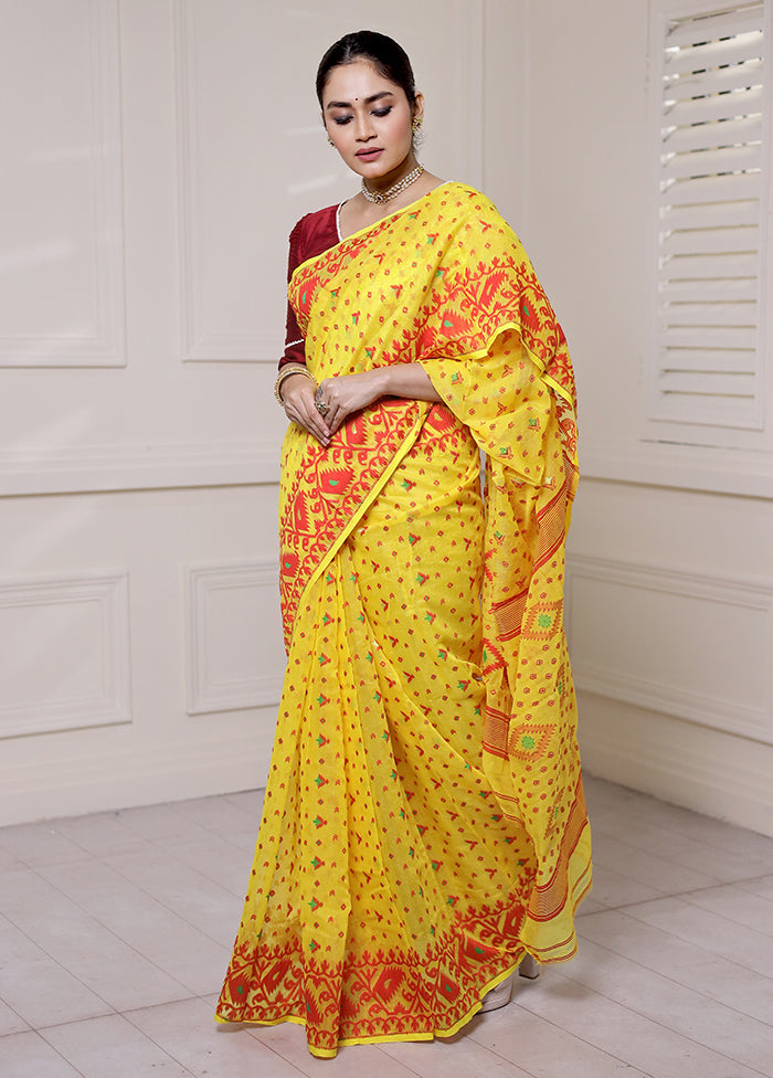 Yellow Tant Jamdani Saree Without Blouse Piece