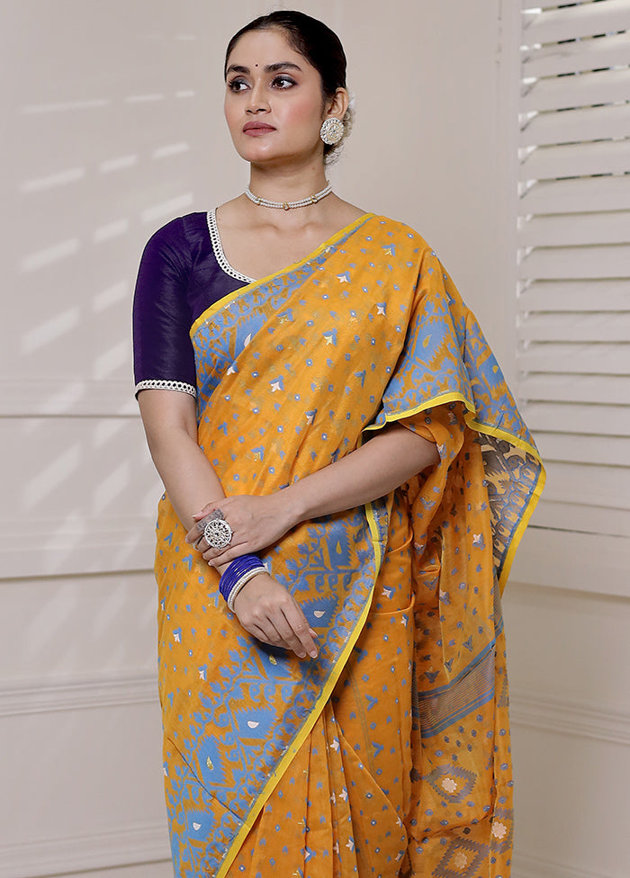 Orange Tant Jamdani Saree Without Blouse Piece