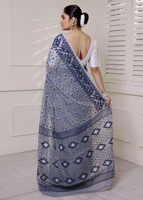 Grey Tant Jamdani Saree Without Blouse Piece