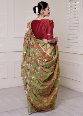 Green Tant Jamdani Saree Without Blouse Piece