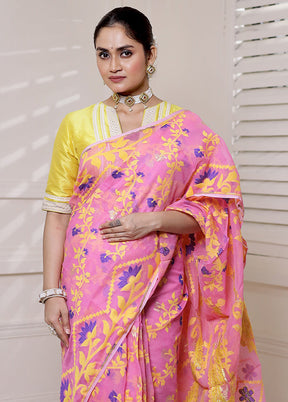 Pink Tant Jamdani Saree Without Blouse Piece