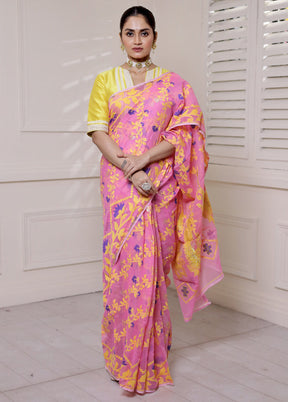 Pink Tant Jamdani Saree Without Blouse Piece