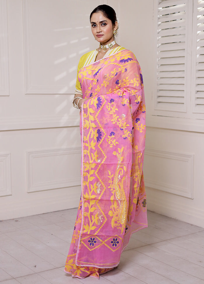 Pink Tant Jamdani Saree Without Blouse Piece