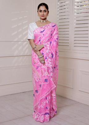 Pink Tant Jamdani Saree Without Blouse Piece