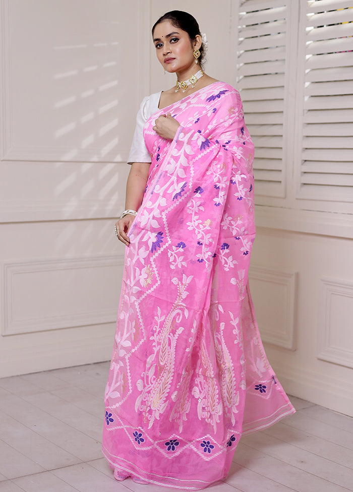 Pink Tant Jamdani Saree Without Blouse Piece