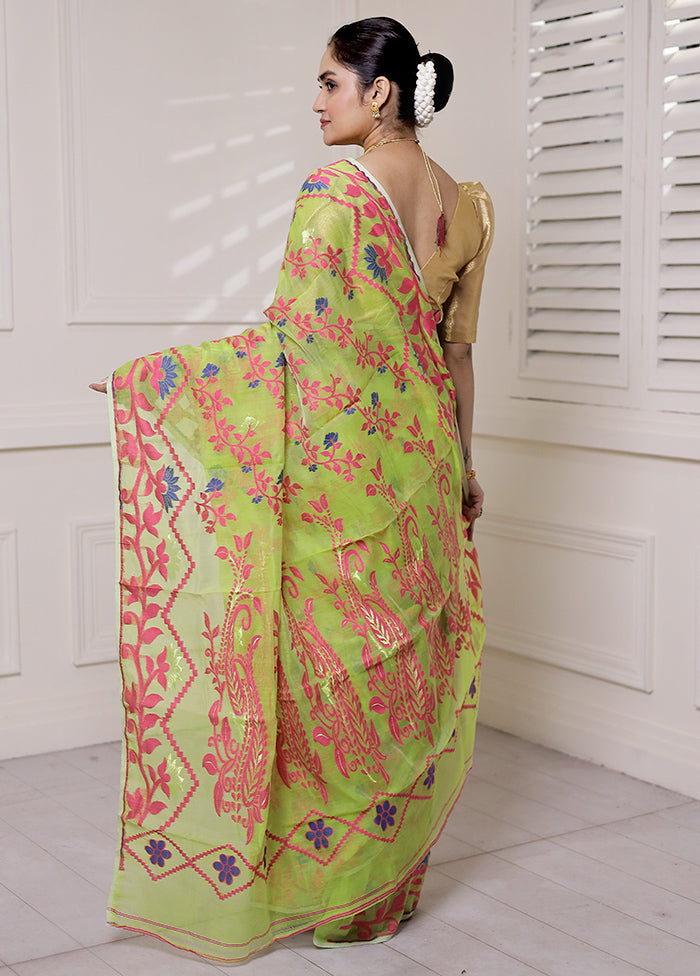 Green Tant Jamdani Saree Without Blouse Piece